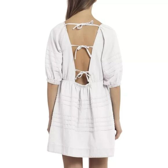 AVEC LES FILLES White Dress Tiered, Tie Back, Half sleeve 100% Cotton - Picture 2 of 6